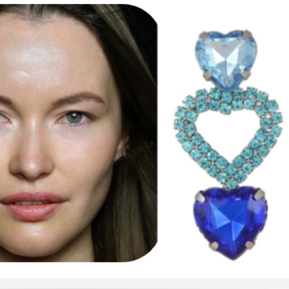 Romantic Blue Crystal Three Heart Drop Earrings - Picture 3 of 17